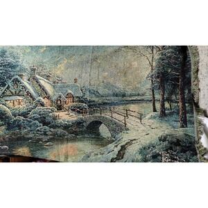 Thomas Kinkade Winter Cottage Tapestry Throw Blanket Snowy Village